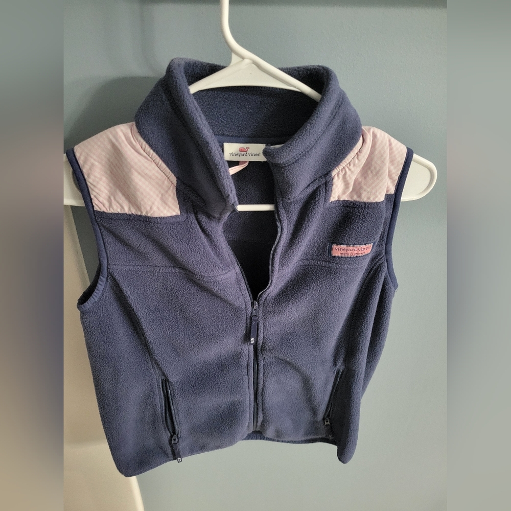 Vineyard Vines Girls Navy and Pink Fleece Vest Medium